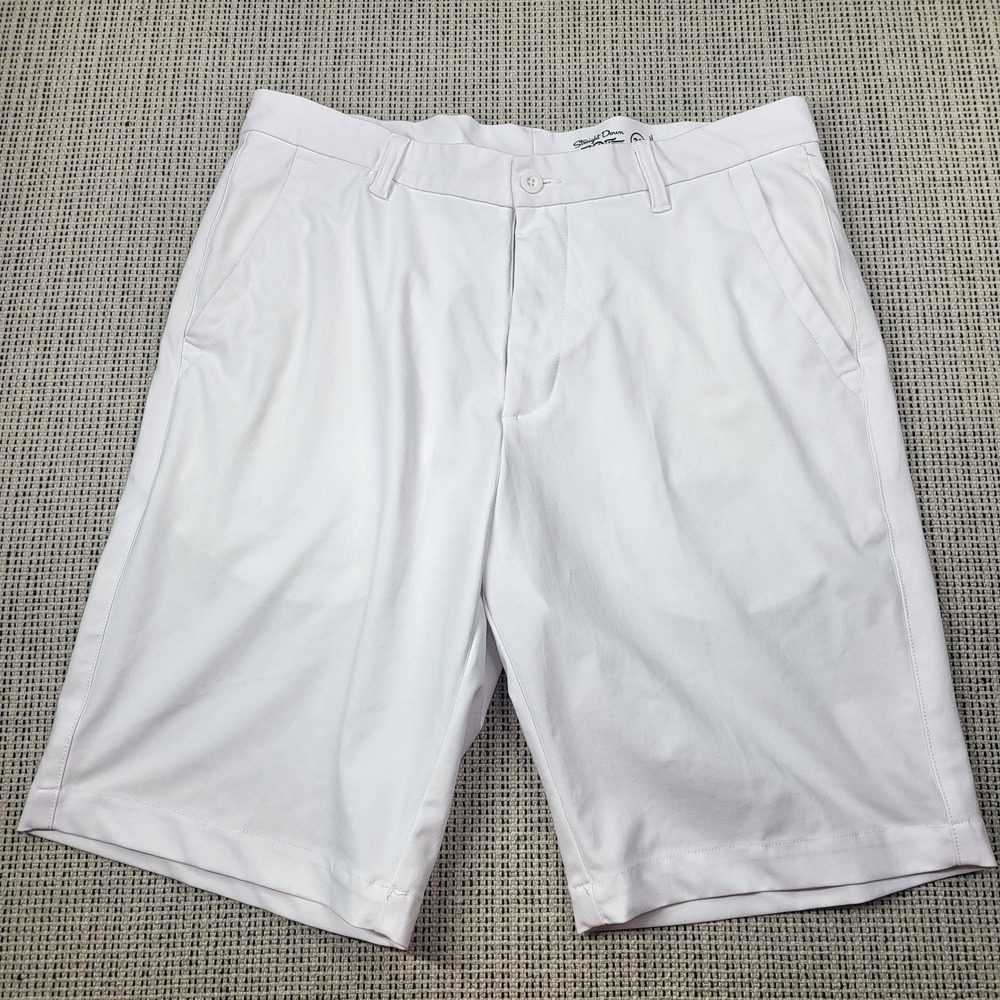 Straight Down Shorts Mens 32 White Chino Golf Flat Front 11 Inseam Summer‎